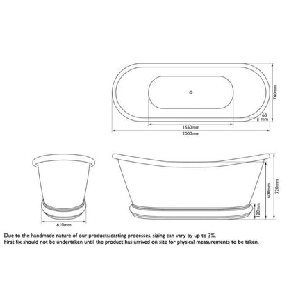 Hurlingham Copper & Nickel Bulle Reserve | Freestanding Double Ended Bath - 2000mm