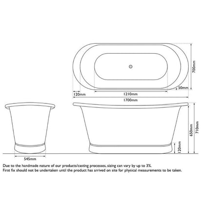 Hurlingham Godolphin | Freestanding French Copper Roll Top Bath - 1730mm