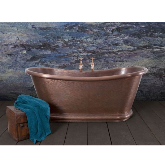 Hurlingham Hammered Copper Bulle | Antique Copper Freestanding Roll Top Bath - 1700mm