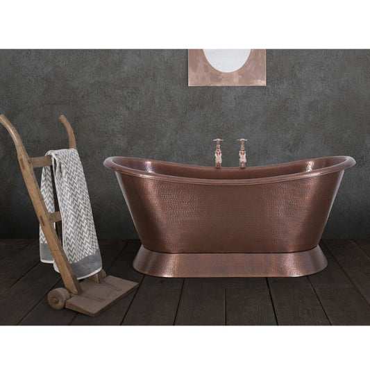 Hurlingham Hammered Copper Bateau | Antique Copper Freestanding Roll Top Bath - 1670mm