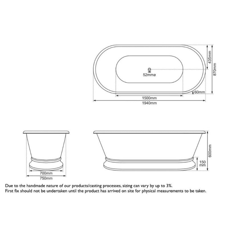 Hurlingham Zille | Freestanding Nickel Roll Top Bath - 1940mm