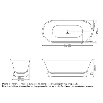 Hurlingham Zille | Freestanding Nickel Roll Top Bath - 1940mm