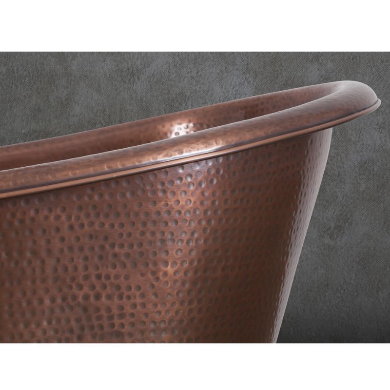 Hurlingham Hammered Copper Bateau | Antique Copper Freestanding Roll Top Bath - 1670mm