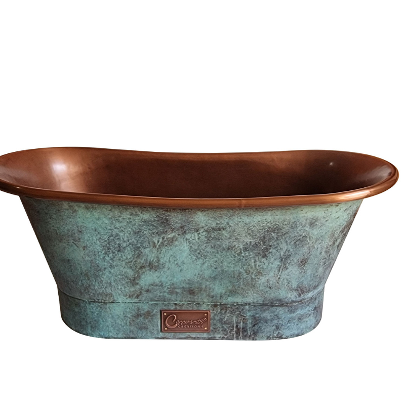 Copper Bathtub Copper Interior & Blue Green Patina Exterior Finish