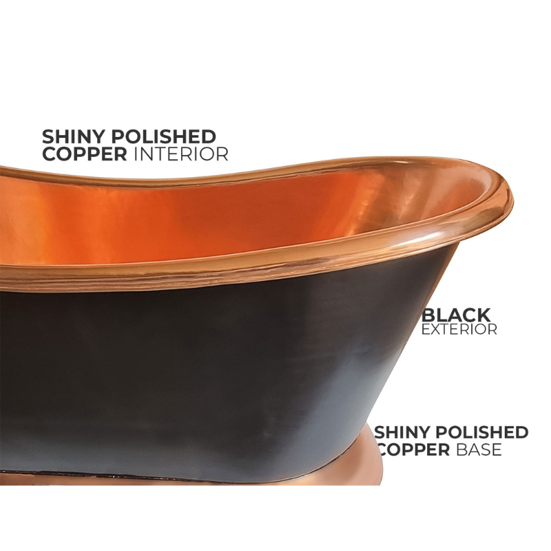 Slanting Base Copper Bathtub Copper Inside & on Base Black Outside