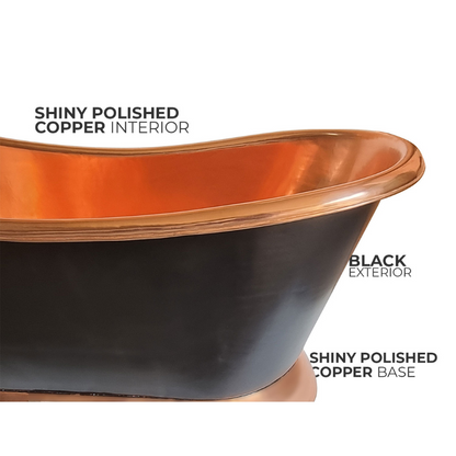 Slanting Base Copper Bathtub Copper Inside & on Base Black Outside