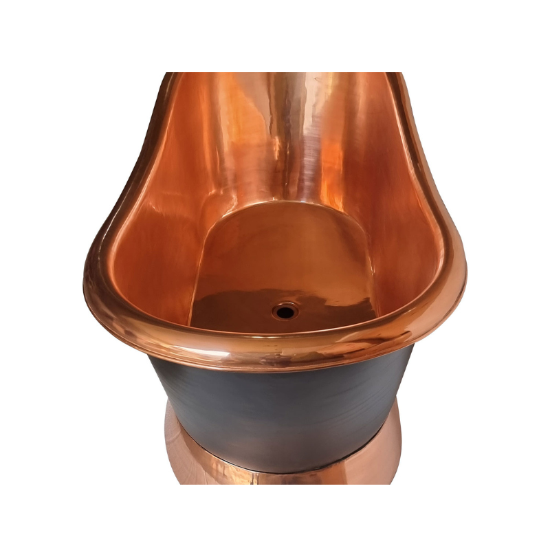 Slanting Base Copper Bathtub Copper Inside & on Base Black Outside