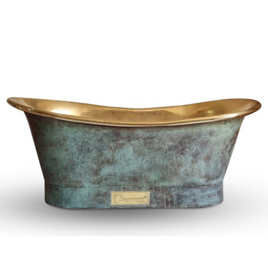 Straight Base Brass Bathtub Patina Exterior & Polished Brass Interior Finish