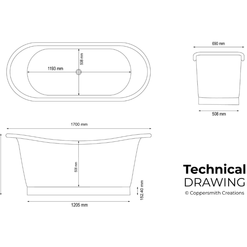 Straight Base Copper Bathtub Full Copper