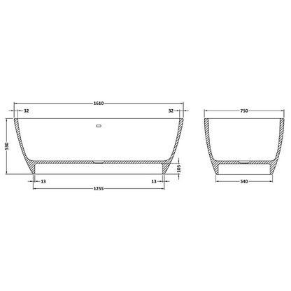 Bc Designs Vive Minimalist | Freestanding Square Rimless Bath - 1610mm