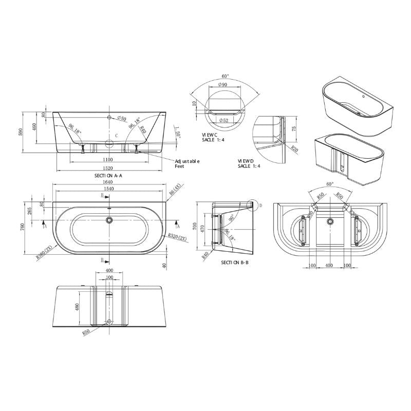 Ancora Round Back To Wall Bath - 1640mm x 590mm - Soak & Luxproduct_vendor#BC-BAS055#