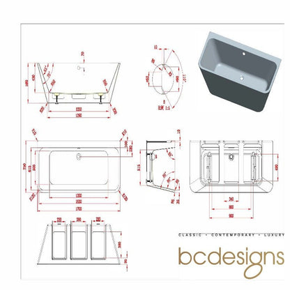 Ancora Square Back To Wall Bath Waste Included - Soak & Luxproduct_vendor#1700mm x 590mm1700mm x 590mm#