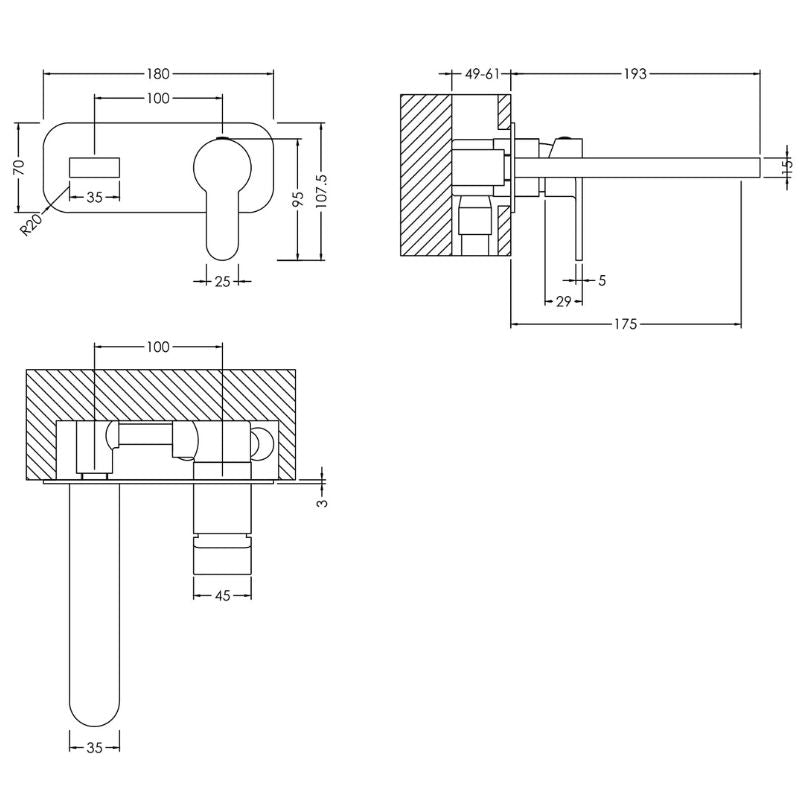 Arvan Wall Mounted 2 Tap Hole Basin Mixer With Plate