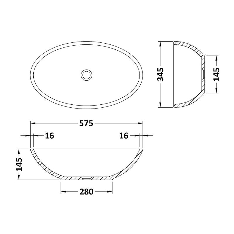 Bc Designs Tasse Countertop Basin | Oval - 575mm x 145mm