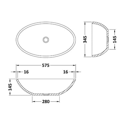 Bc Designs Tasse Countertop Basin | Oval - 575mm x 145mm