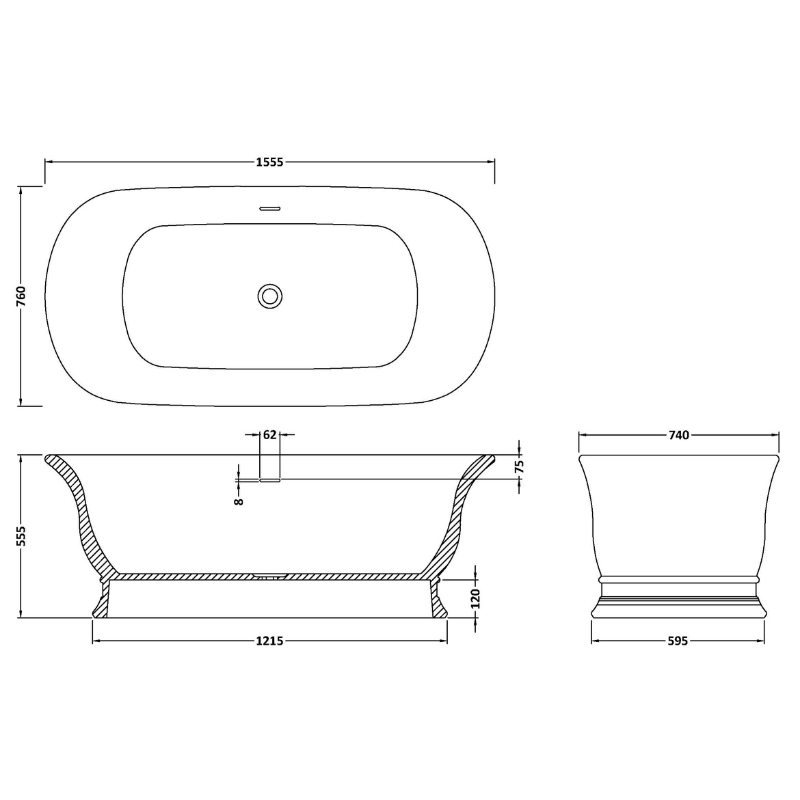 Bampton Oval Freestanding Bath with Plinth 1555mm x 740mm - No Waste - Soak & Luxproduct_vendor#Polished WhiteBC - BAB032Polished White#