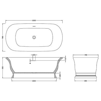 Bampton Oval Freestanding Bath with Plinth 1555mm x 740mm - No Waste - Soak & Luxproduct_vendor#Polished WhiteBC - BAB032Polished White#