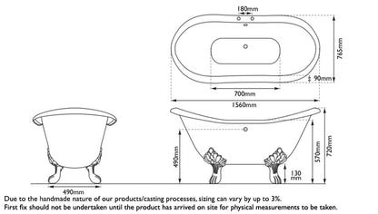 Hurlingham Byron | Freestanding Cast Iron Bath Feet - 1560mm