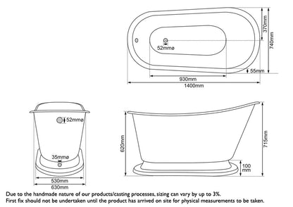 Hurlingham Cameo Small | Freestanding Cast Iron Roll Top Bath - 1400mm