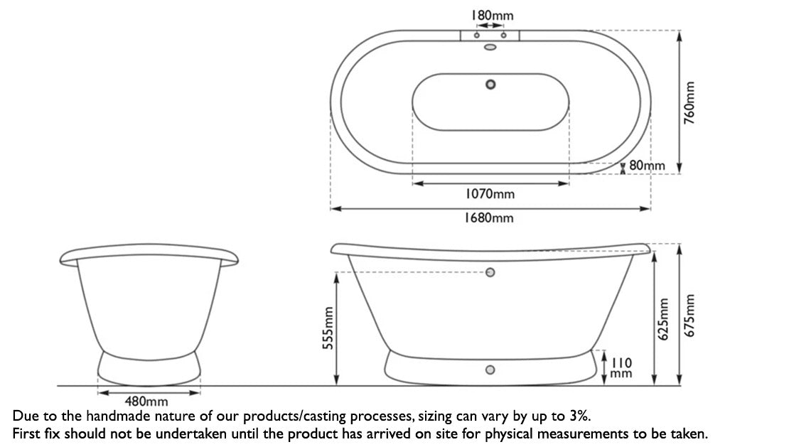 Hurlingham Chaucer | Freestanding Cast Iron Roll Top Bath - 1680mm