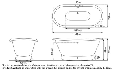 Hurlingham Chaucer | Freestanding Cast Iron Roll Top Bath - 1680mm