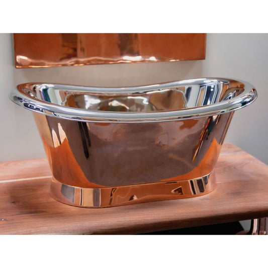 Hurlingham Copper Bateau Basin With Nickel Interior, Roll Top & Plinth