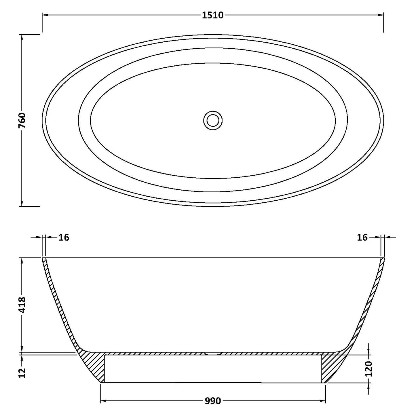 Bc Designs Esseta Compact | Oval Freestanding Bath 1510mm