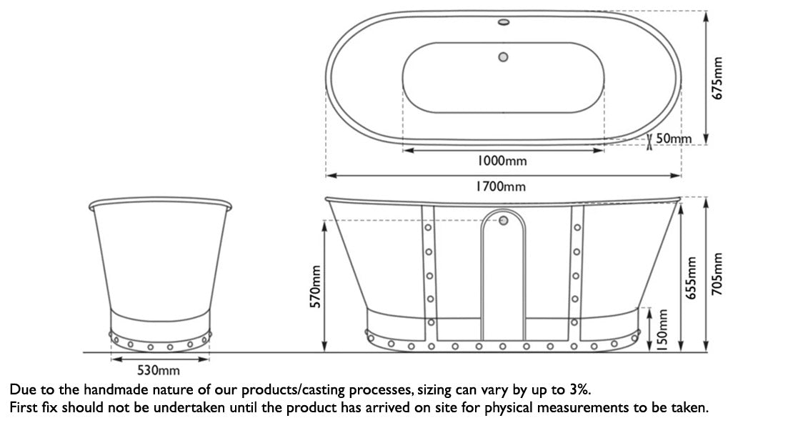 Hurlingham Drayton Boat | Freestanding Cast Iron Bath Bath - 1700mm