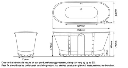 Hurlingham Drayton Boat | Freestanding Cast Iron Bath Bath - 1700mm