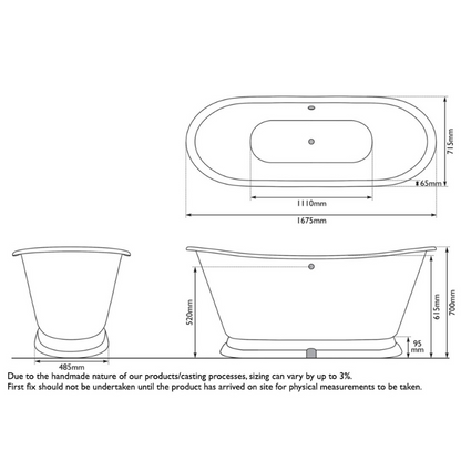 Hurlingham Galleon | Freestanding Cast Iron Roll Top Bath - 1675mm