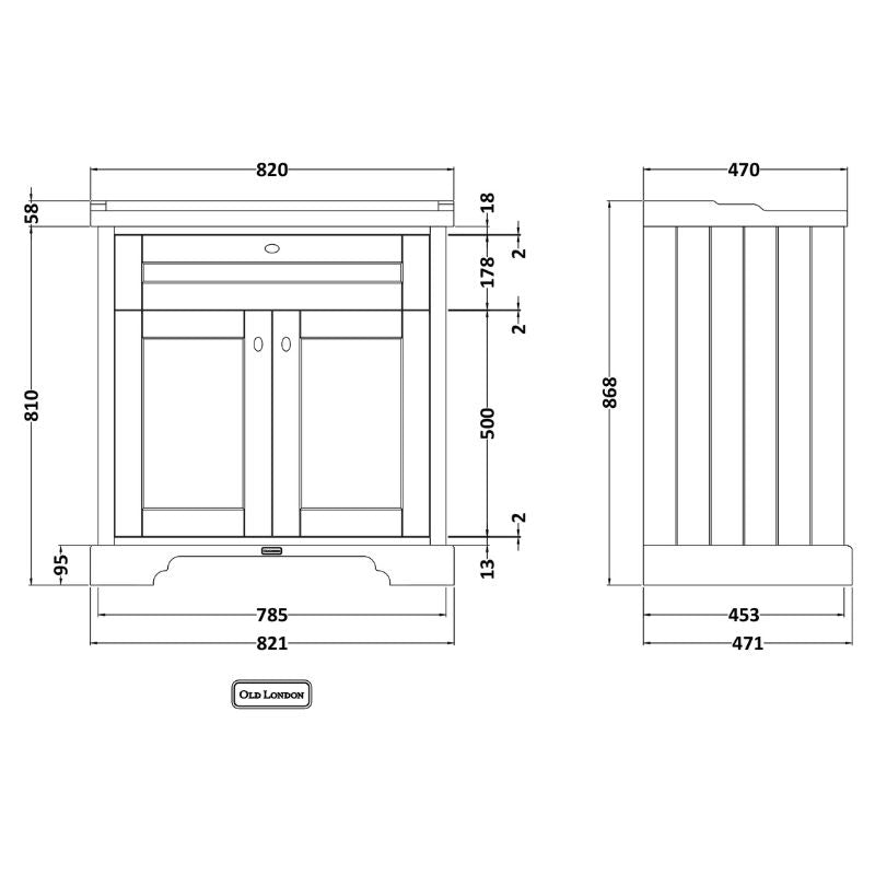 Old London Floor Standing 2 Door Vanity Unit with 1 Tap Hole Ceramic Basin 800mm