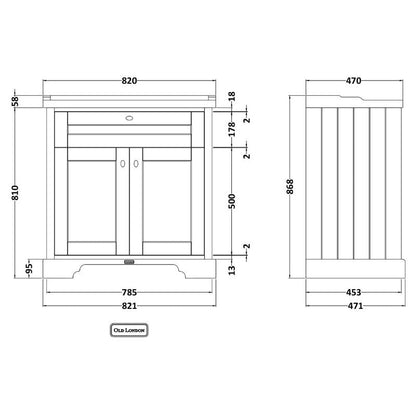 Old London Floor Standing 2 Door Vanity Unit with 1 Tap Hole Ceramic Basin 800mm