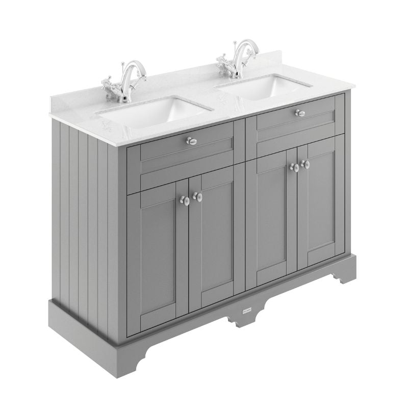 Old London Timeless Sand Floor Standing 4 Door Vanity Basin Unit with Square Basin & 1 Tap Hole Marble Top, 1200mm