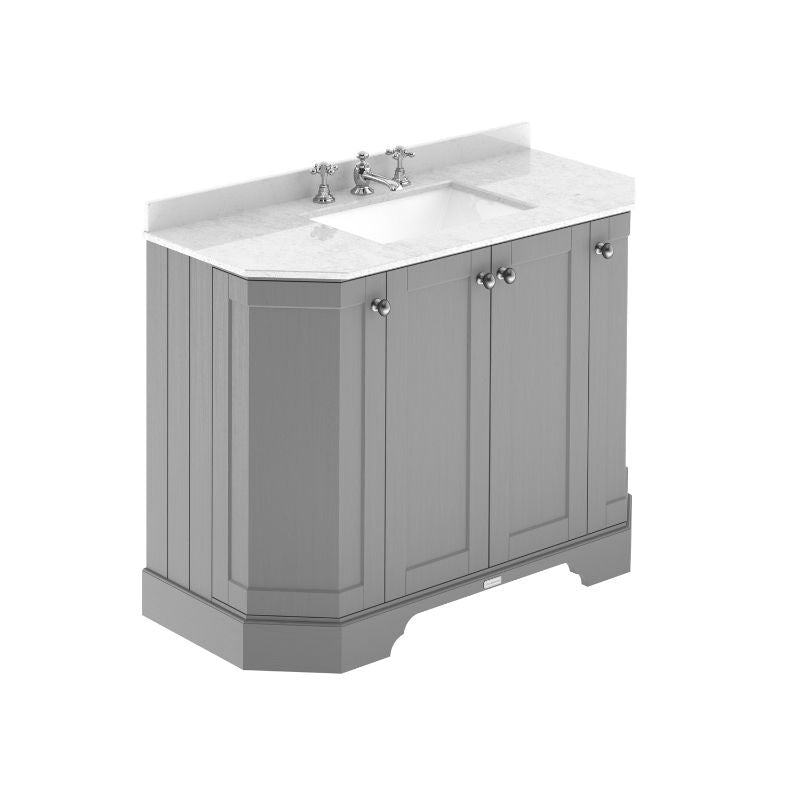 Old London Floor Standing 4 Door Angled Vanity Unit with 3 Tap Hole White Marble Top 1000mm