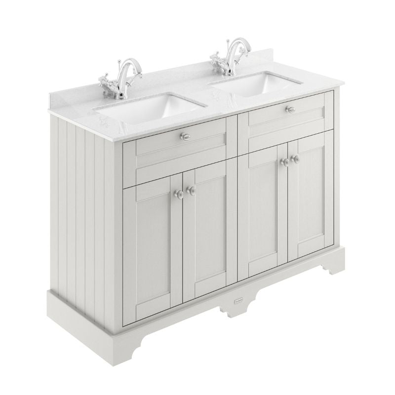 Old London Timeless Sand Floor Standing 4 Door Vanity Basin Unit with Square Basin & 1 Tap Hole Marble Top, 1200mm