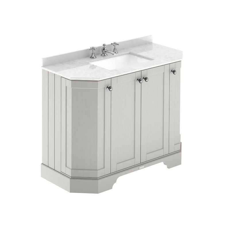 Old London Floor Standing 4 Door Angled Vanity Unit with 3 Tap Hole White Marble Top 1000mm