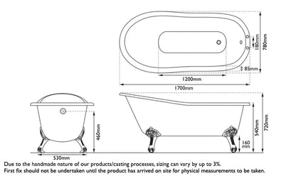 Hurlingham Marlowe | Freestanding Cast Iron Bath Slipper Bath With Feet - 1700mm