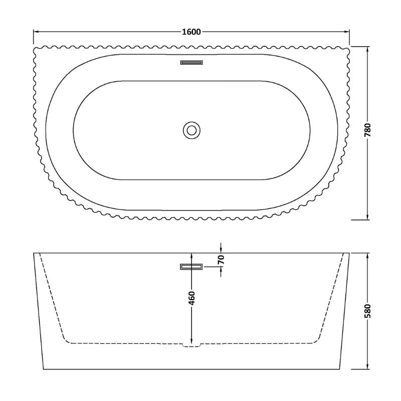 nuie Choice | Back to Wall Curved Bath Tub - 1600mm/1700mm