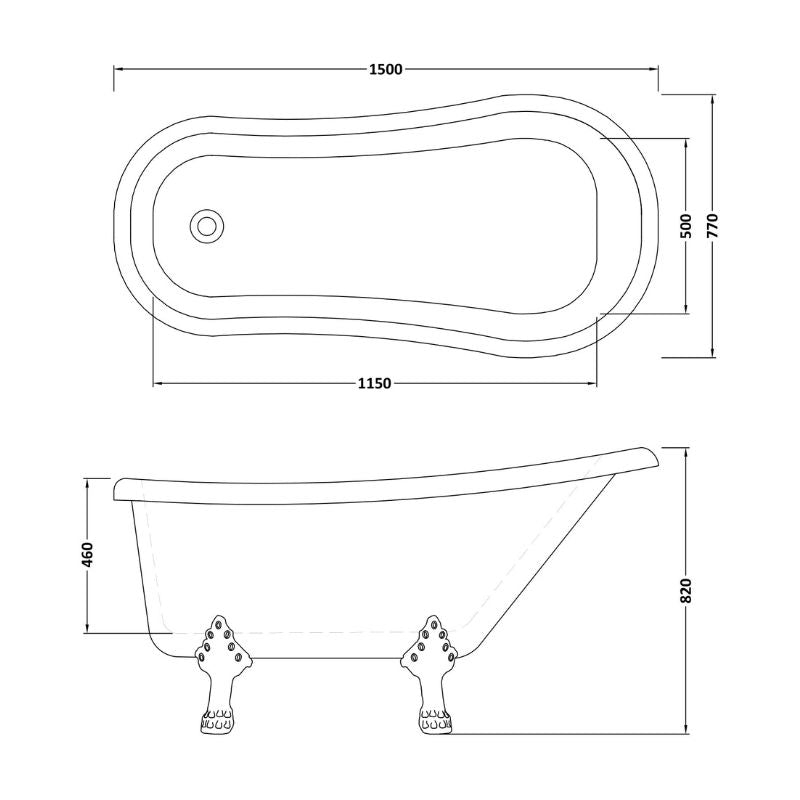 nuie Choice | Slipper Freestanding Clawfoot Bath - 1500mm