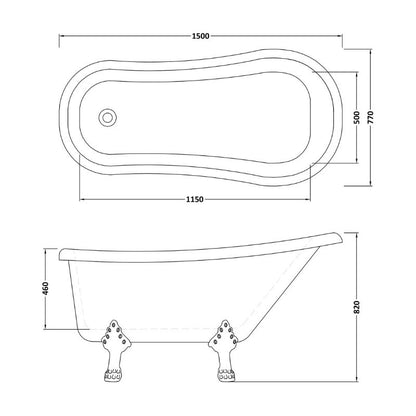 nuie Choice | Slipper Freestanding Clawfoot Bath - 1500mm