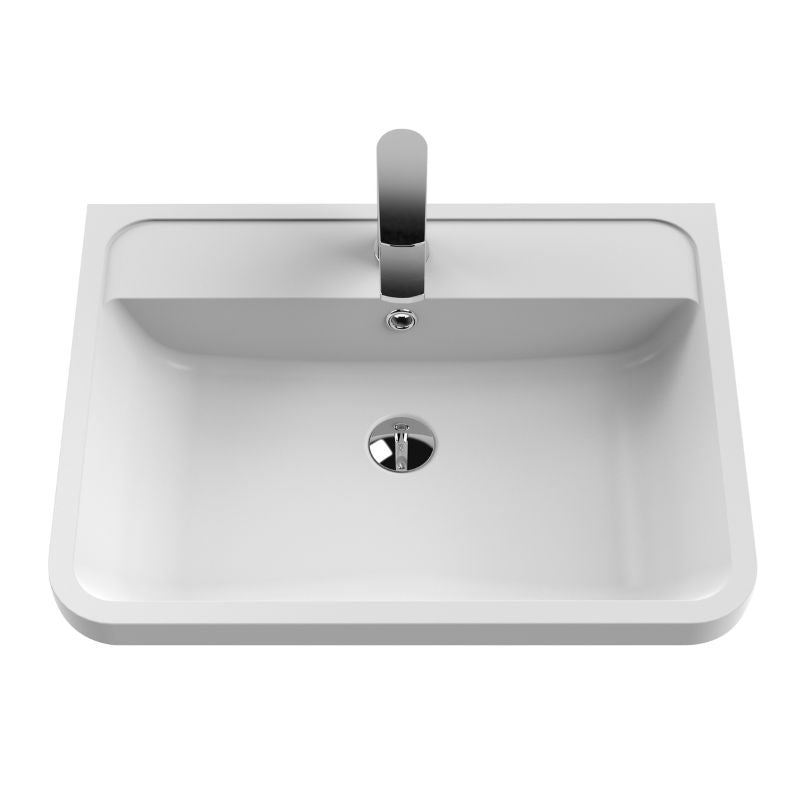 Nuie Solar 600mm Wall Hung 2-Drawer Unit and Polymarble 1 Tap Hole Basin