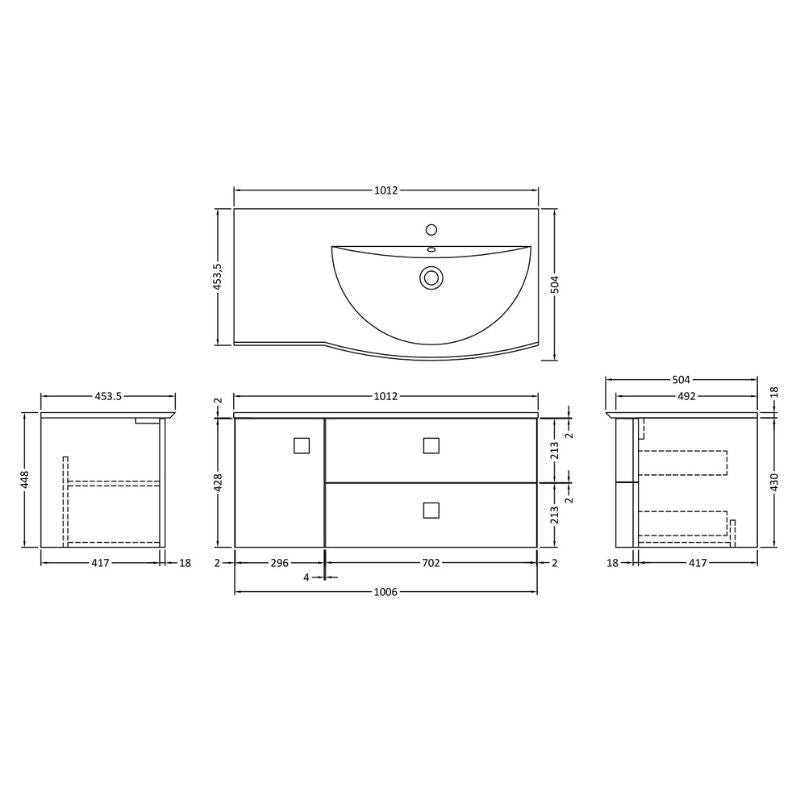 Hudson Reed Sarenna Wall Hung Right Hand Vanity Unit with Polymarble Basin - 1000mm