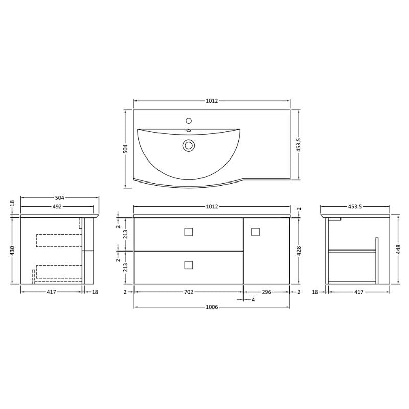 Hudson Reed Sarenna Wall Hung Left Hand Vanity Unit with Polymarble Basin - 1000mm