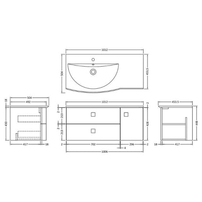 Hudson Reed Sarenna Wall Hung Left Hand Vanity Unit with Polymarble Basin - 1000mm