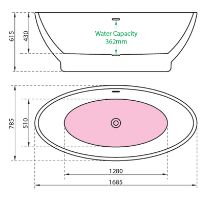 Charlotte Edwards Shard | Freestanding Double ended Oval Bath - 1685mm