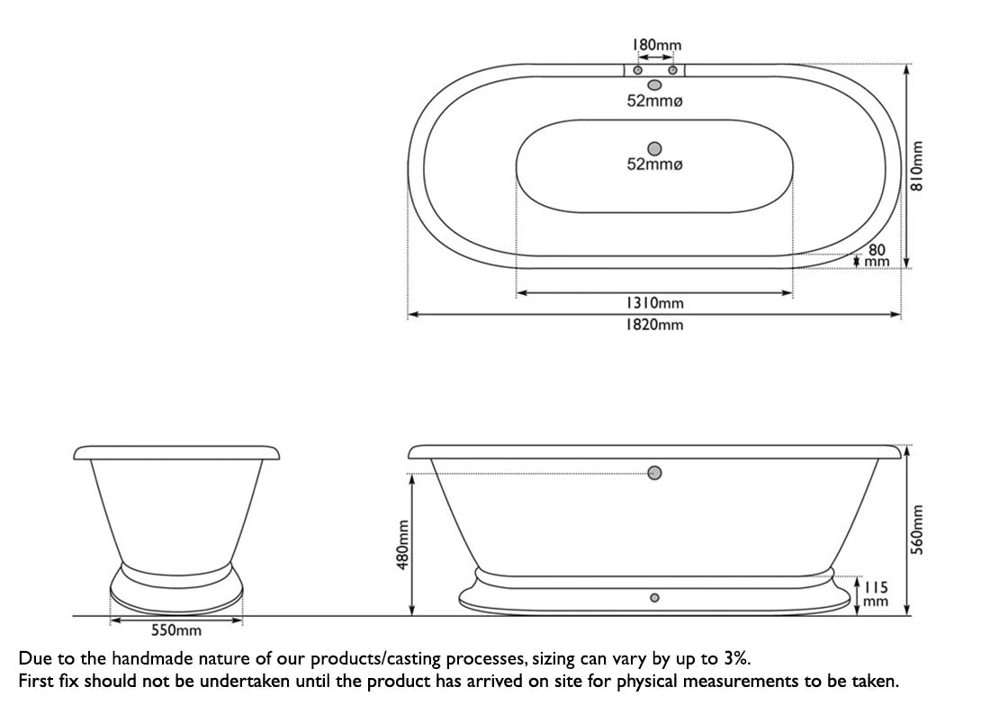 Hurlingham Shikara | Freestanding Cast Iron Roll Top Bath - 1820mm