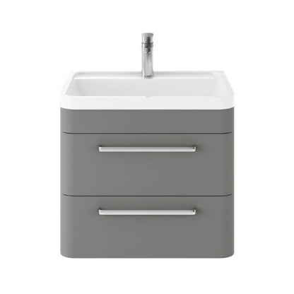 Nuie Solar 600mm Wall Hung 2-Drawer Unit and Polymarble 1 Tap Hole Basin