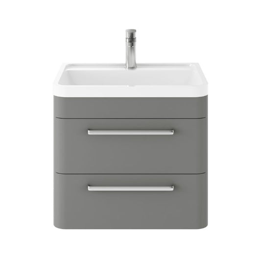 Nuie Solar 600mm Wall Hung 2-Drawer Unit and Polymarble 1 Tap Hole Basin