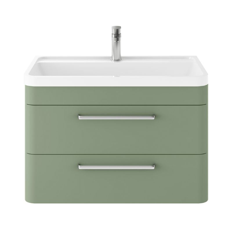 Nuie Solar 800mm Wall Hung 2-Drawer Unit and Polymarble 1 Tap Hole Basin