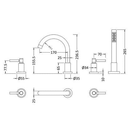 Hudson Reed Tec Lever 4 Tap Hole Bath Mixer